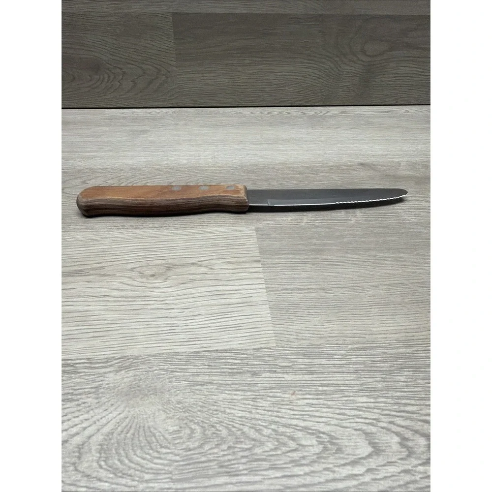 Pair Of Tramontina Stainless Steel Jumbo Steak Knifes Polywood Handles Brazil 5